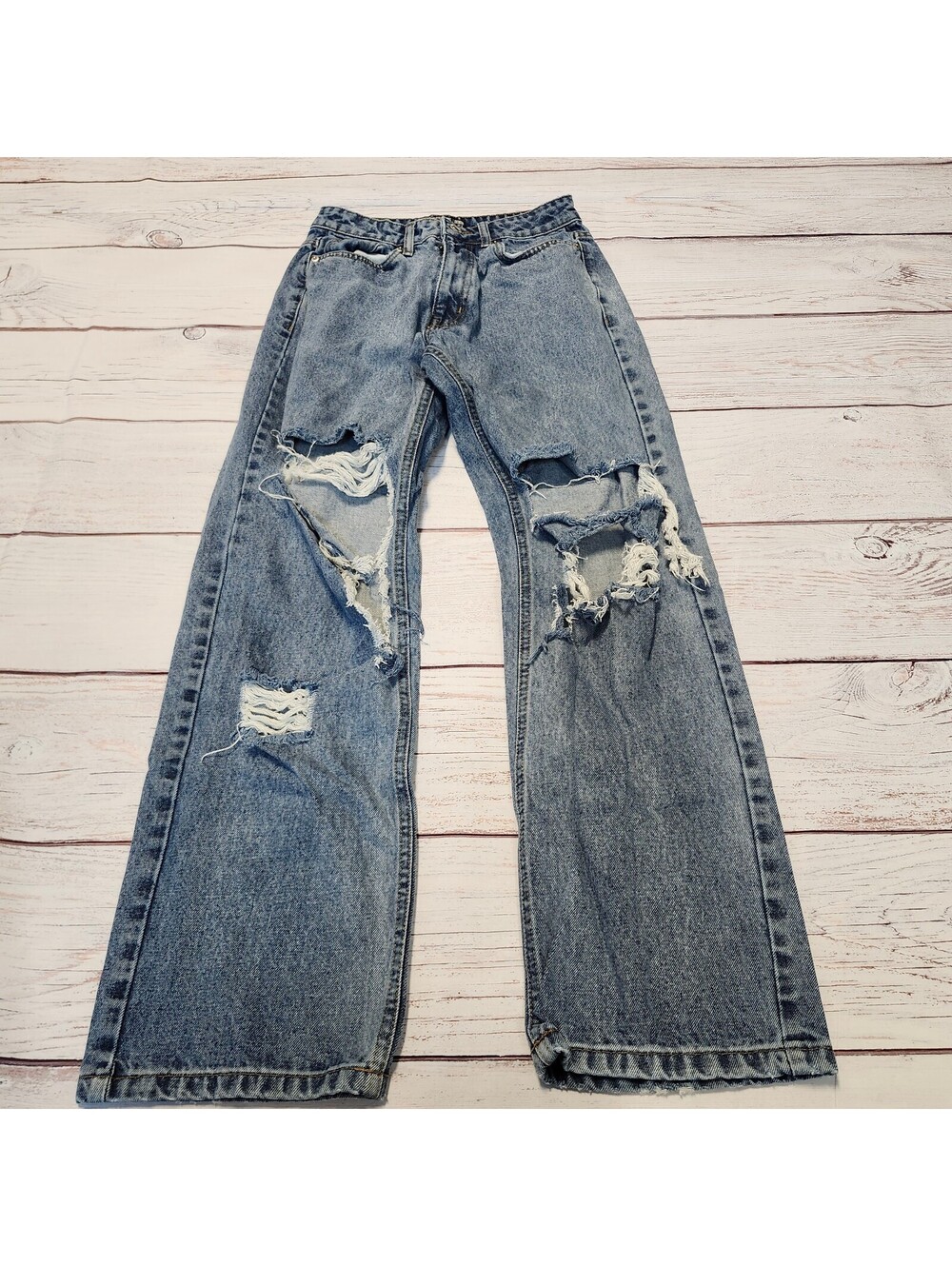 PrettyLittleThing Denim Boyfriend Ripped Jeans Size 2